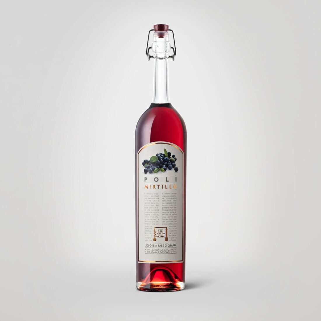 Poli blueberry liqueur photographed in Italy by Inlet Studio for a professional still life shoot.