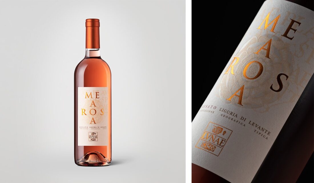 Mea Rosa rosé wine bottle, professional shoot in Italy by Inlet Studio with studio lighting.