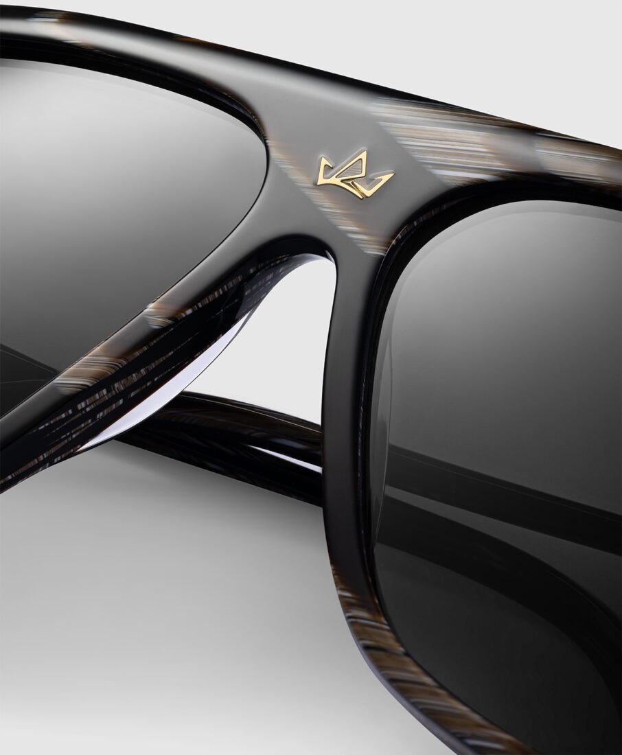 Close-up detail of Noor Milano sunglasses, luxury eyewear product photography by Inlet Studio in Italy.