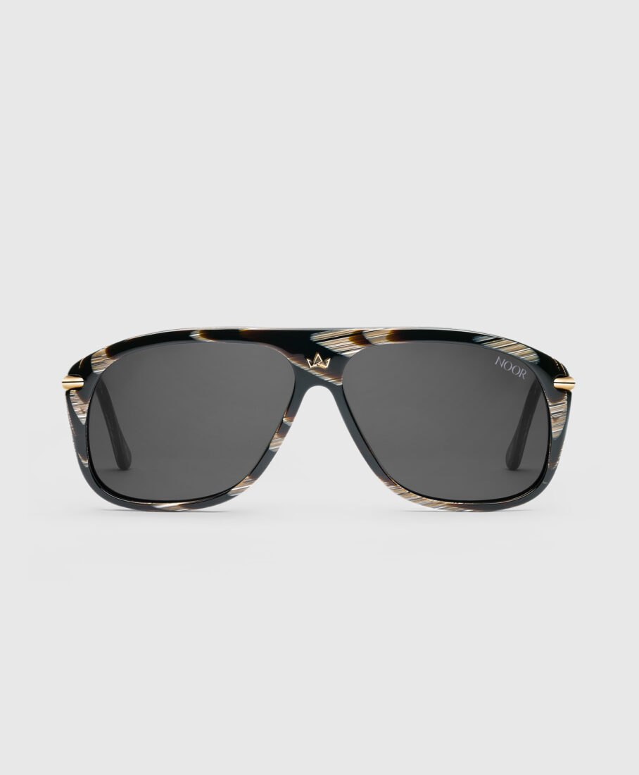 NOOR sunglasses with striped tortoiseshell frame, professional photography by Inlet Studio in Italy.